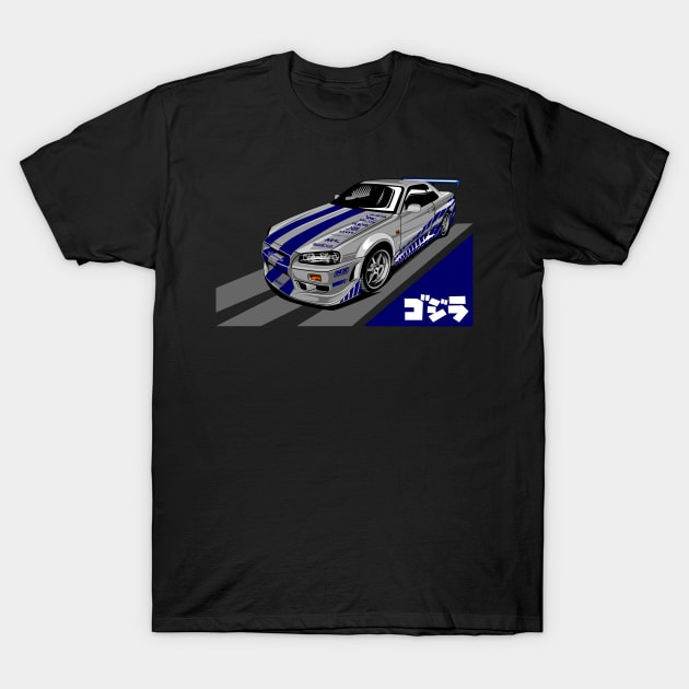 Nissan GTR 34 Paul Walker Livery T-Shirt by aredie19